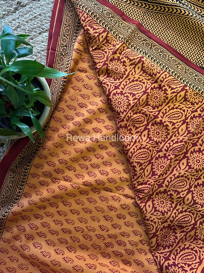 Yellow Bagh Print Cotton Saree NCBP38