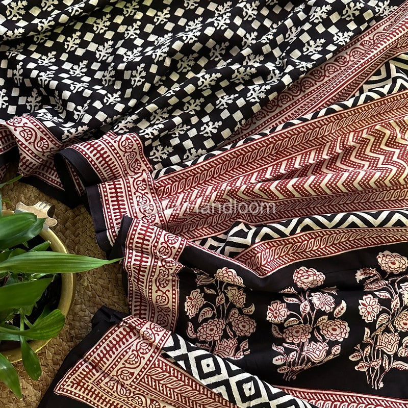 Black Bagh Print Cotton Saree NCBP37