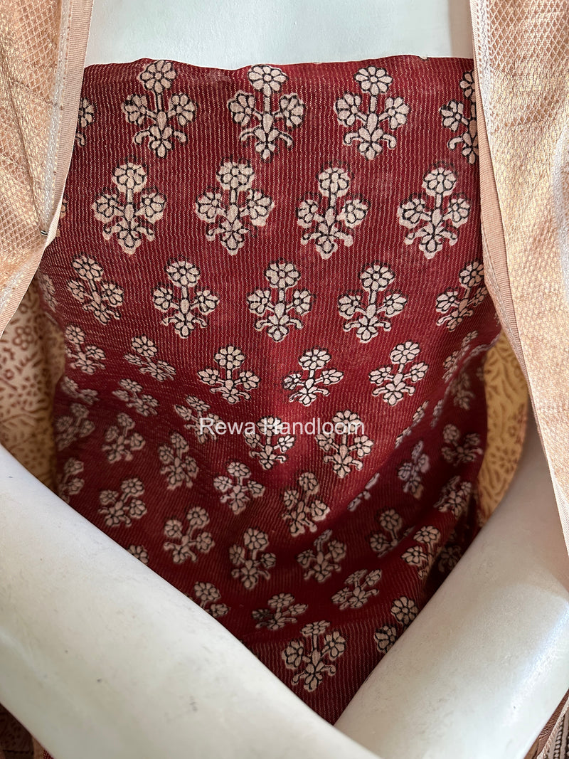 Maheshwari Maroon-white Bagh Print Tissue Top-Dupatta Set BPTS024