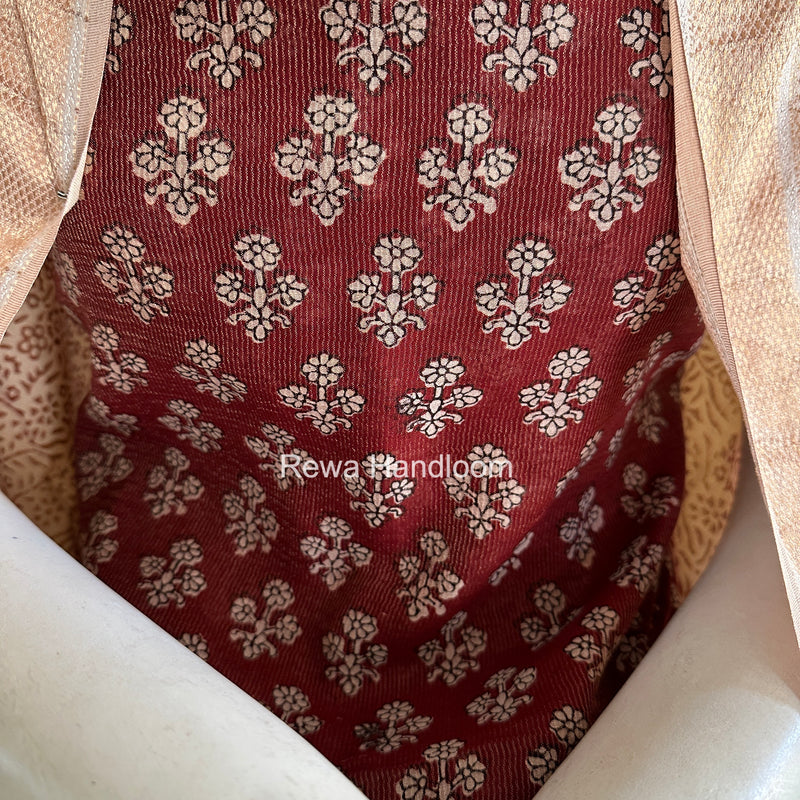 Maheshwari Maroon-white Bagh Print Tissue Top-Dupatta Set BPTS024