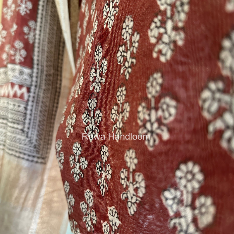 Maheshwari Maroon-white Bagh Print Tissue Top-Dupatta Set BPTS024