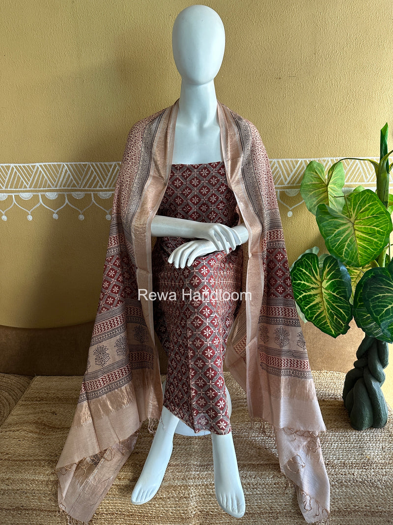 Maheshwari Bagh Print Tissue Top-Dupatta Set