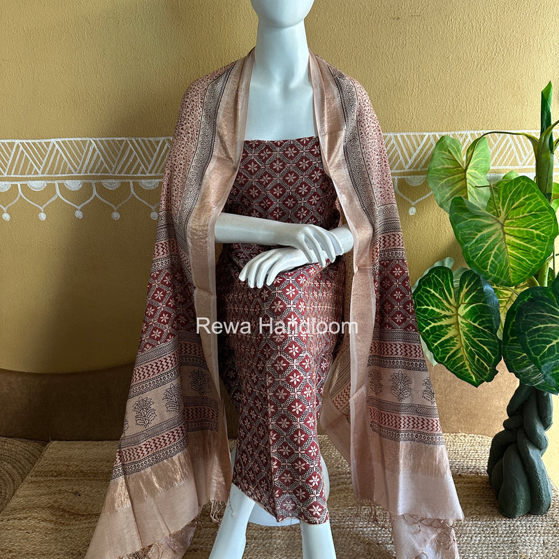 Maheshwari Bagh Print Tissue Top-Dupatta Set