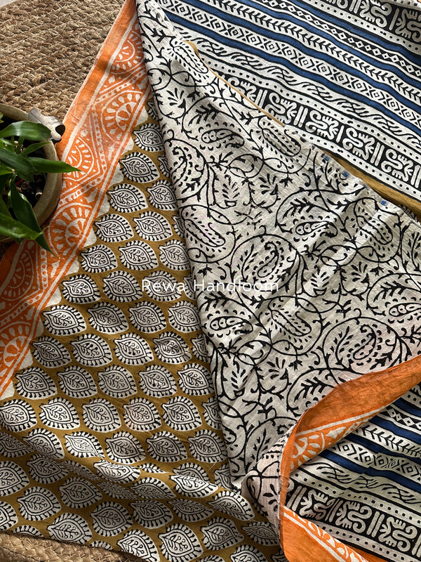 Golden Brown-Orange Cotton Printed Saree CS041