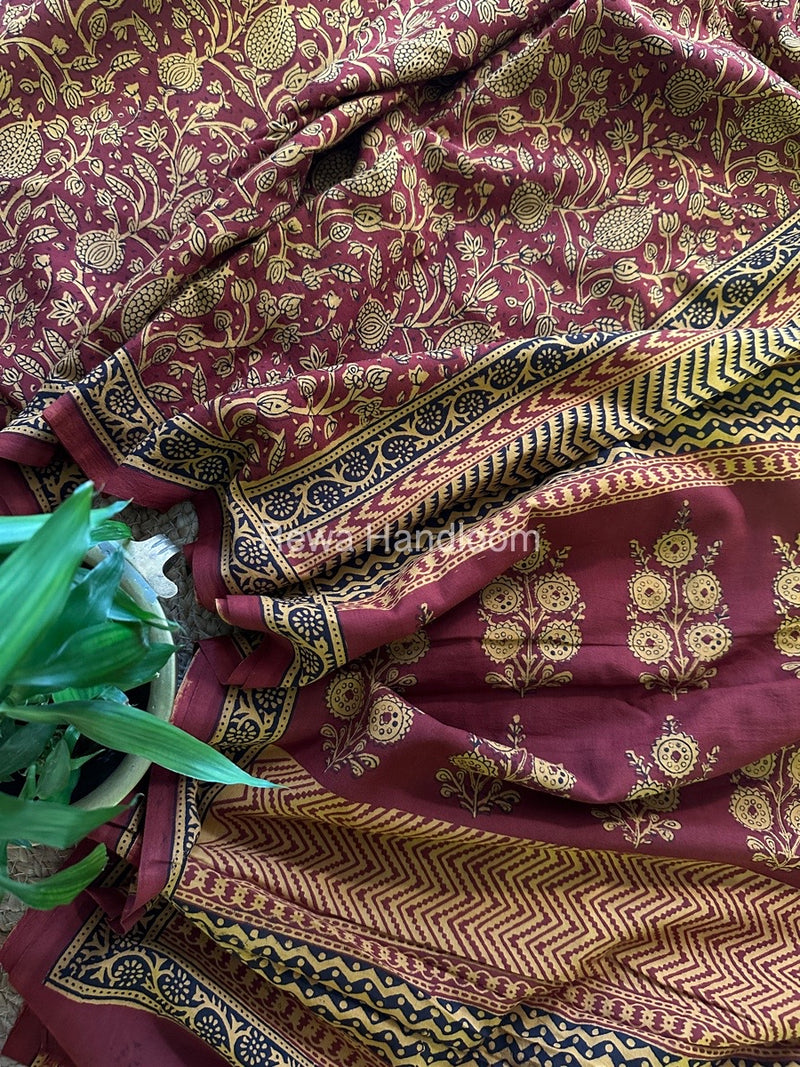 Red Bagh Print Cotton Saree NCBP36