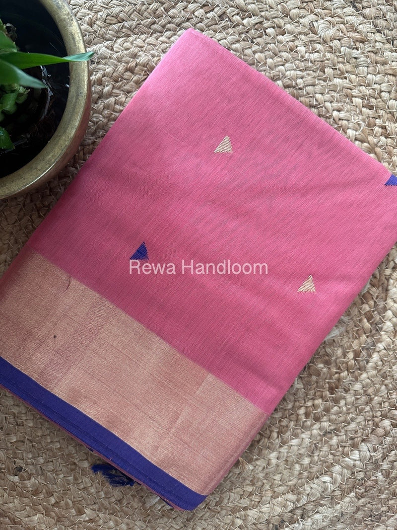 Onion Pink Zari Butti Maheshwari Saree SB0121