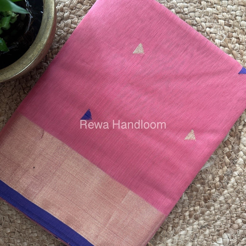 Onion Pink Zari Butti Maheshwari Saree SB0121