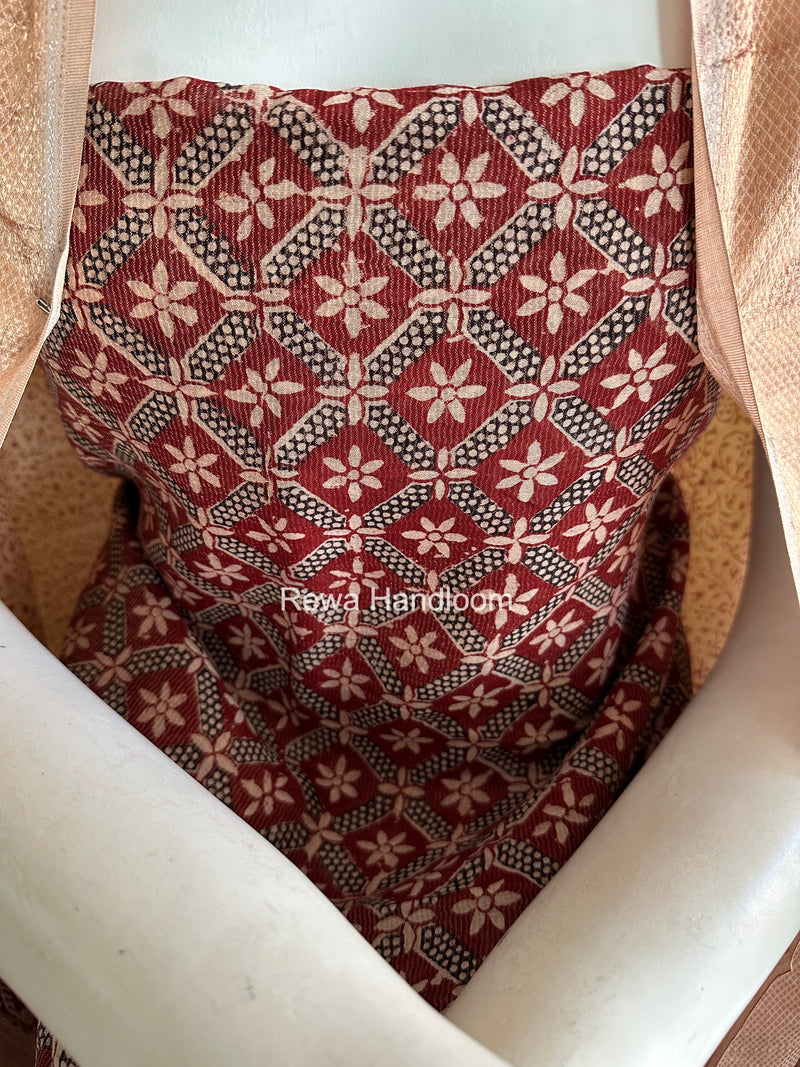 Maheshwari Maroon-white Bagh Print Tissue Top-Dupatta Set BPTS026