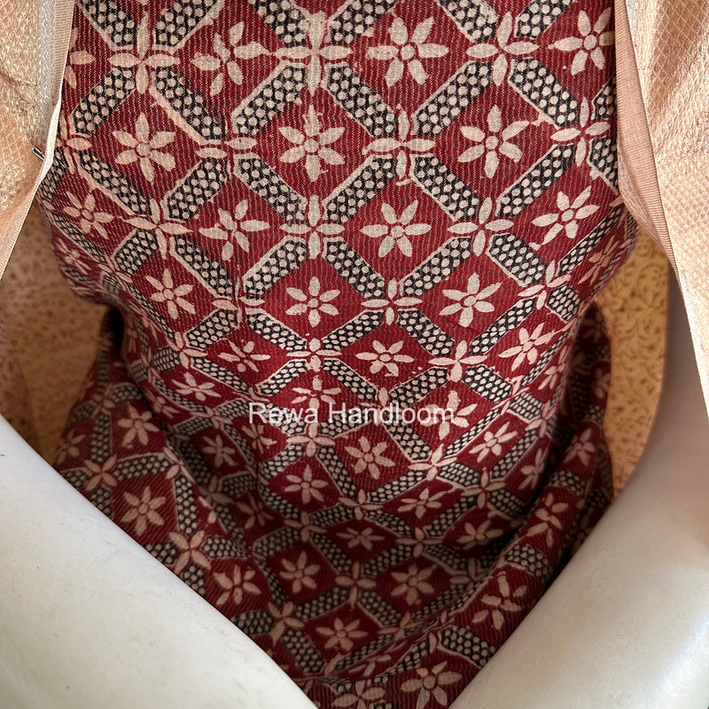 Maheshwari Maroon-white Bagh Print Tissue Top-Dupatta Set BPTS026