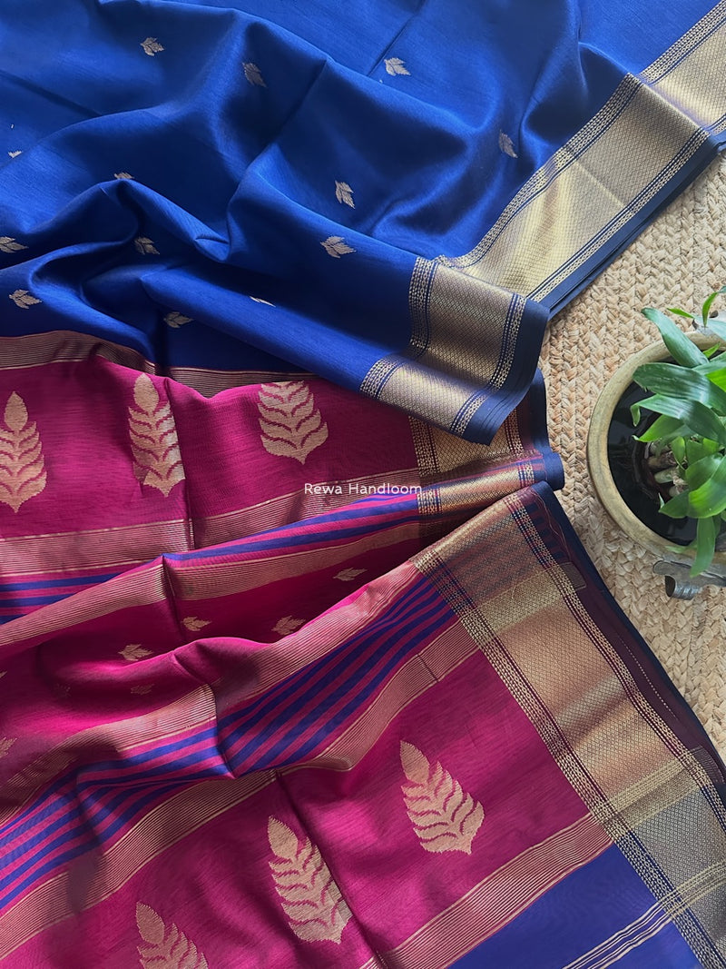 Maheshwari Blue Butta Pallu Saree BTPS064