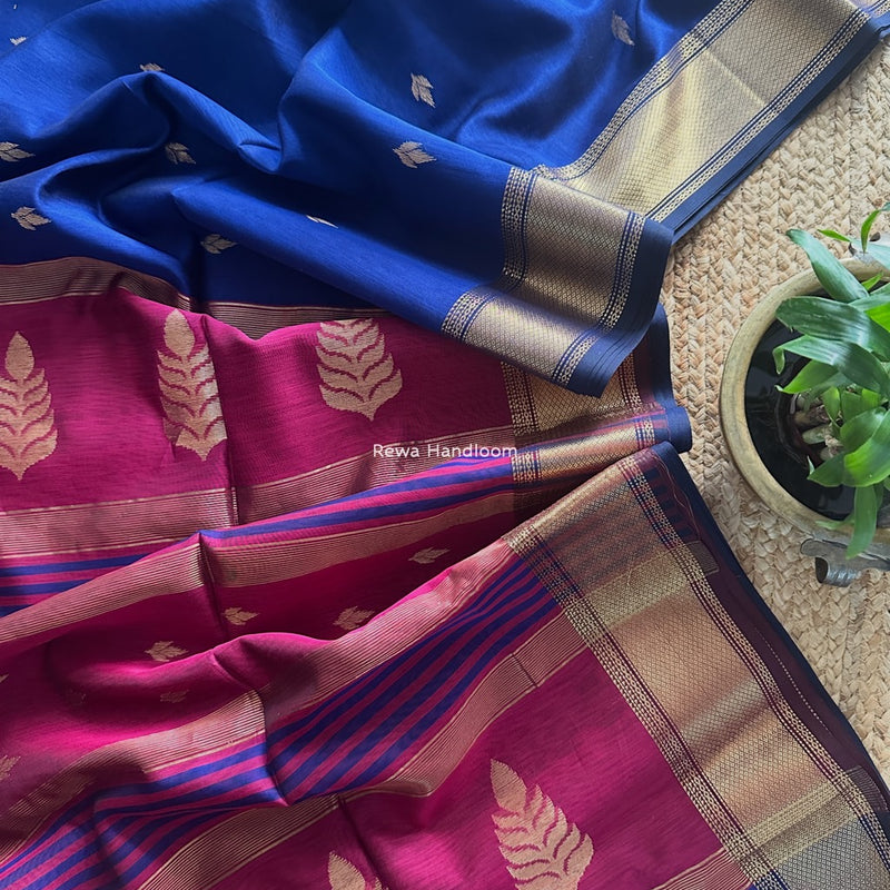 Maheshwari Blue Butta Pallu Saree BTPS064