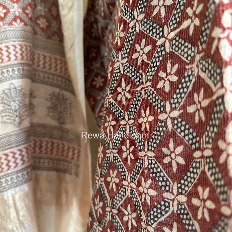 Maheshwari Maroon-white Bagh Print Tissue Top-Dupatta Set BPTS026