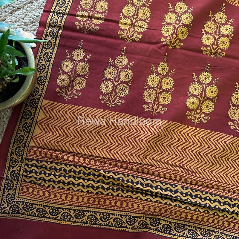 Red Bagh Print Cotton Saree NCBP36