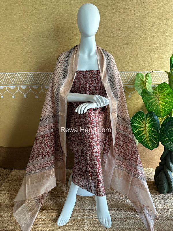 Maheshwari Bagh Print Tissue Top-Dupatta Set