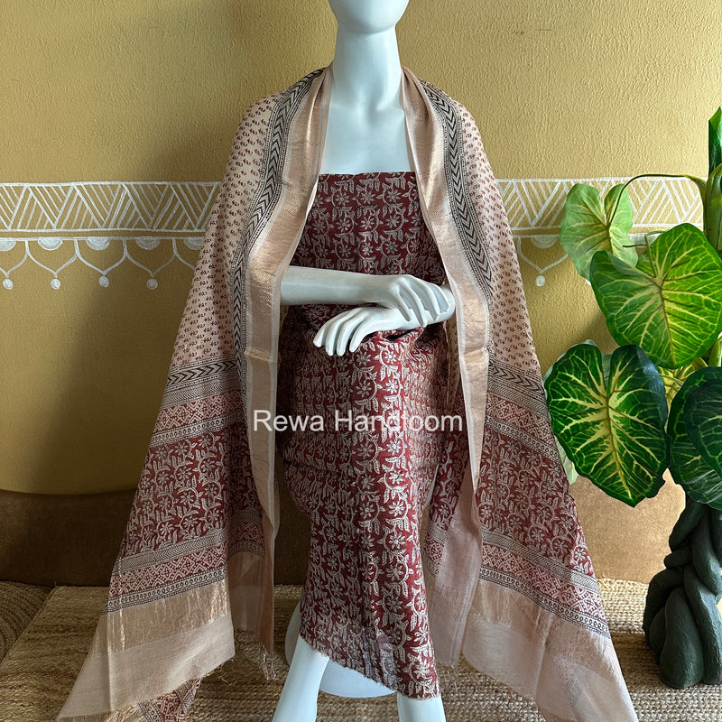 Maheshwari Bagh Print Tissue Top-Dupatta Set