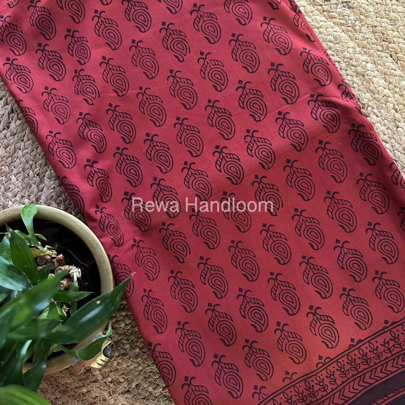 Red Bagh Print Cotton Saree NCBP43
