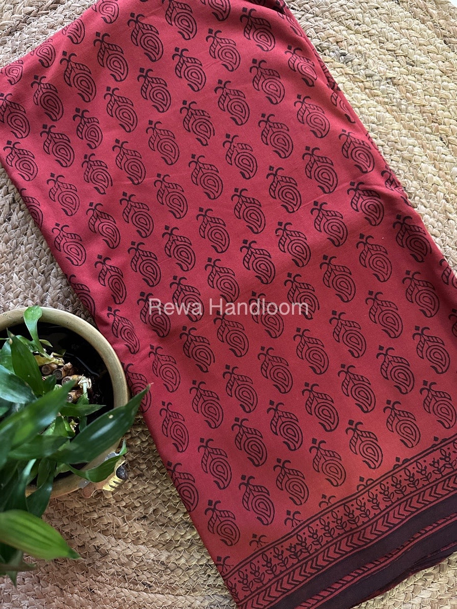 Red Bagh Print Cotton Saree NCBP43