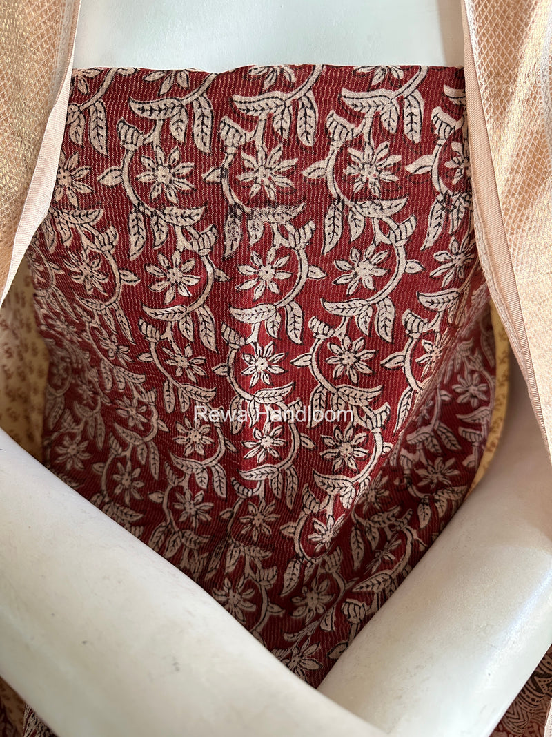 Maheshwari Maroon-white Bagh Print Tissue Top-Dupatta Set BPTS027