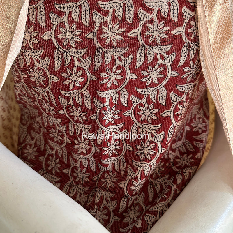 Maheshwari Maroon-white Bagh Print Tissue Top-Dupatta Set BPTS027