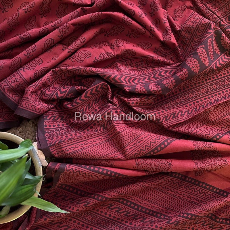 Red Bagh Print Cotton Saree NCBP43