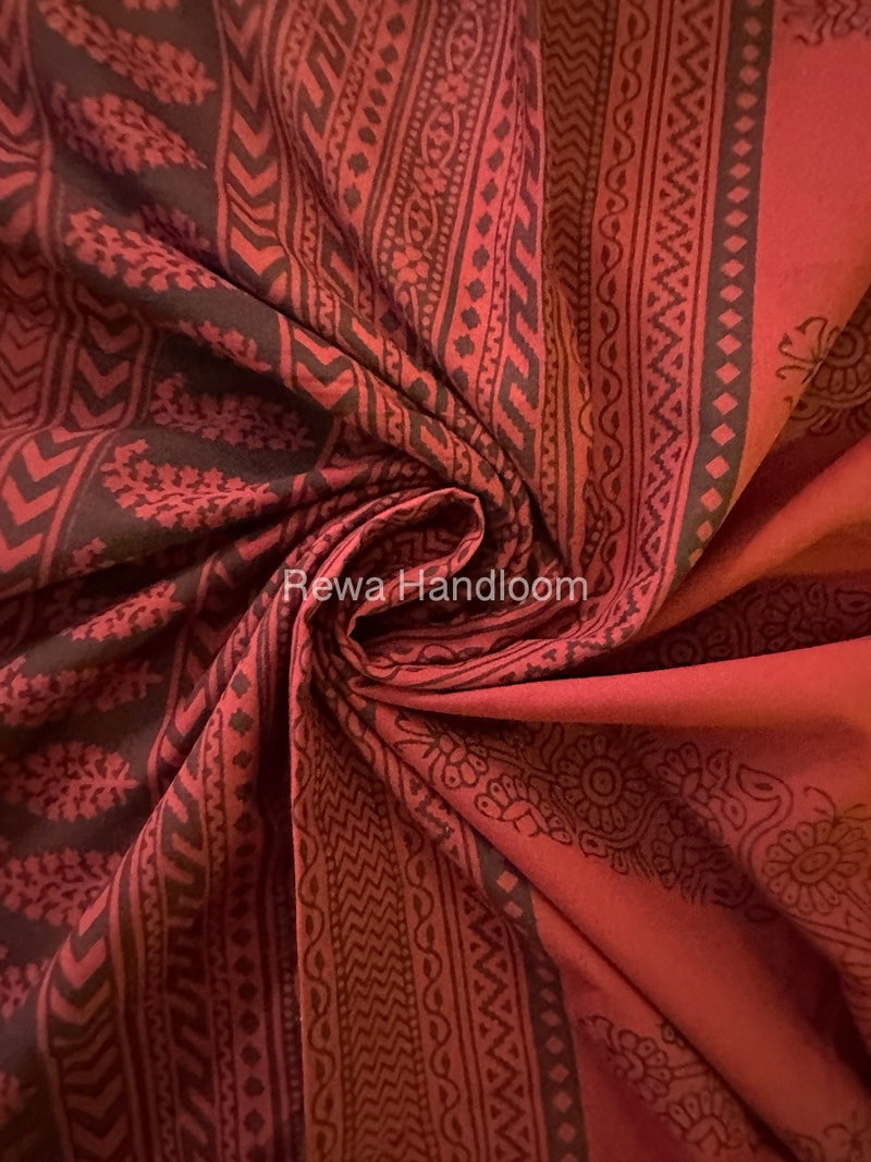 Red Bagh Print Cotton Saree NCBP43
