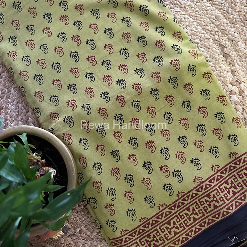Mehendi Green Bagh Print Cotton Saree NCBP35