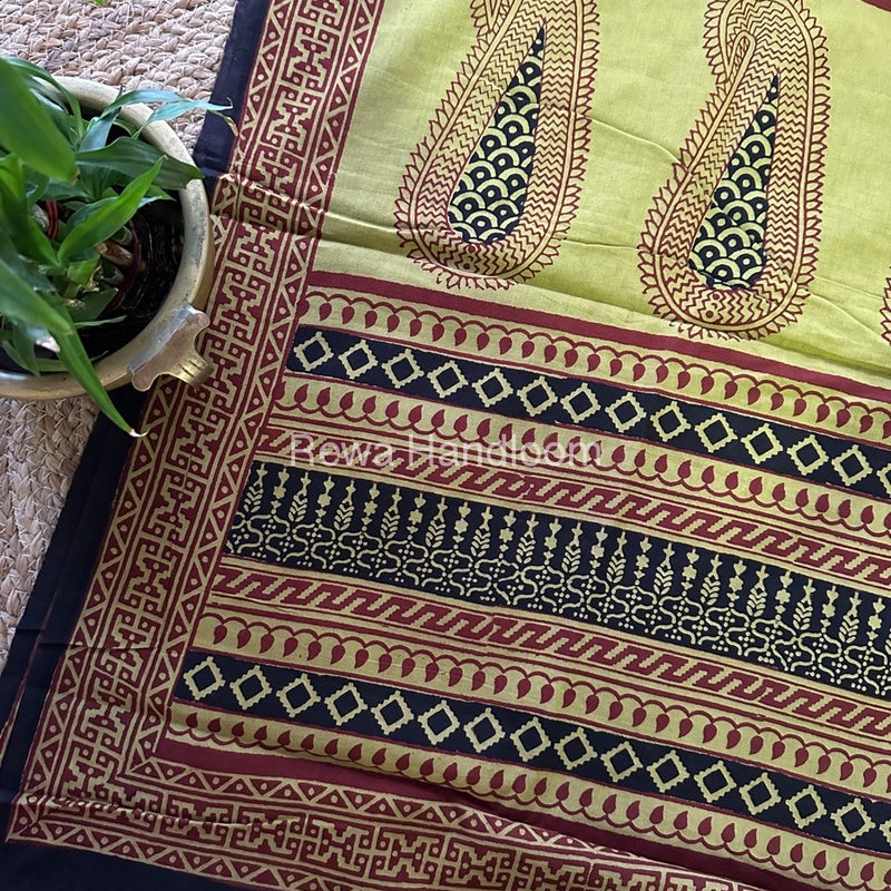 Mehendi Green Bagh Print Cotton Saree NCBP35