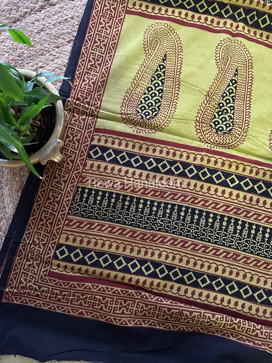 Mehendi Green Bagh Print Cotton Saree NCBP35