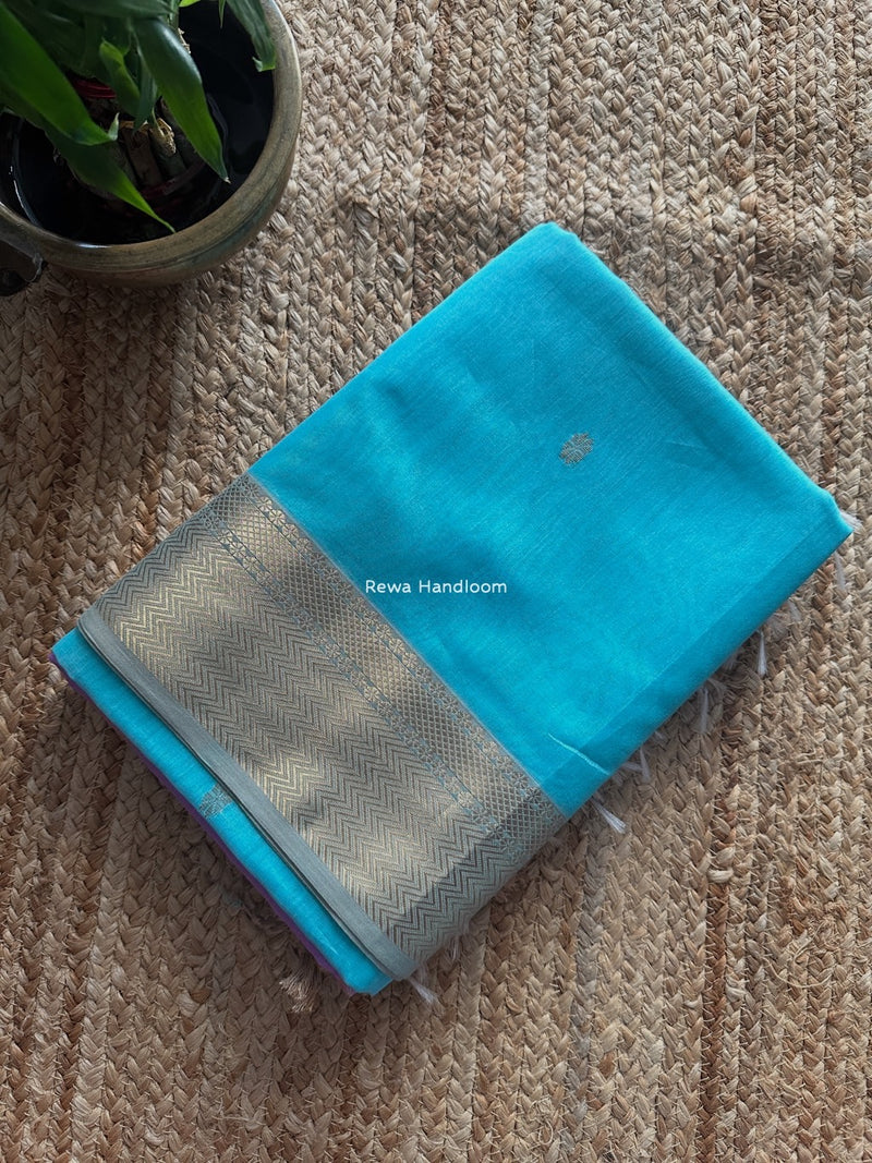 Maheshwari Sky Blue Lotus Butta Saree LBS059