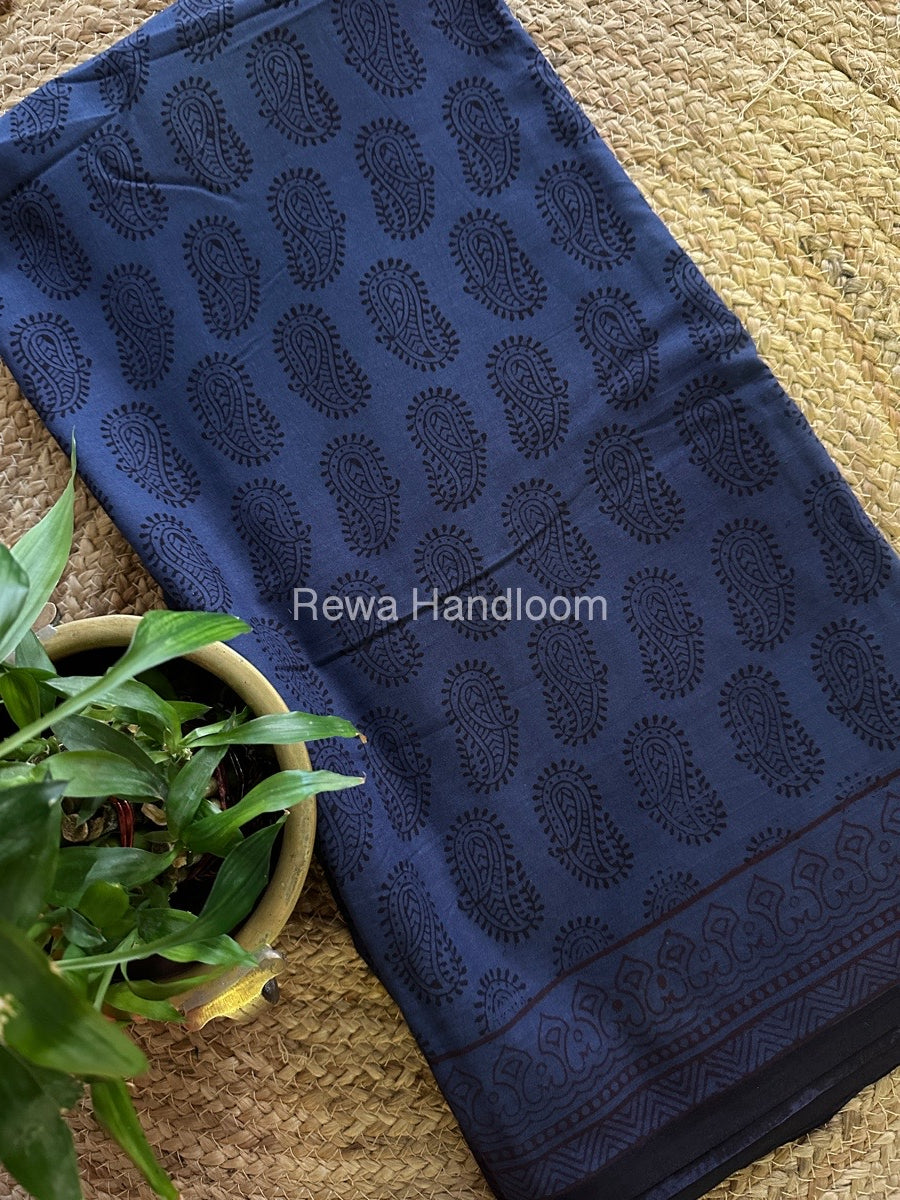 Blue Bagh Print Cotton Saree NCBP33