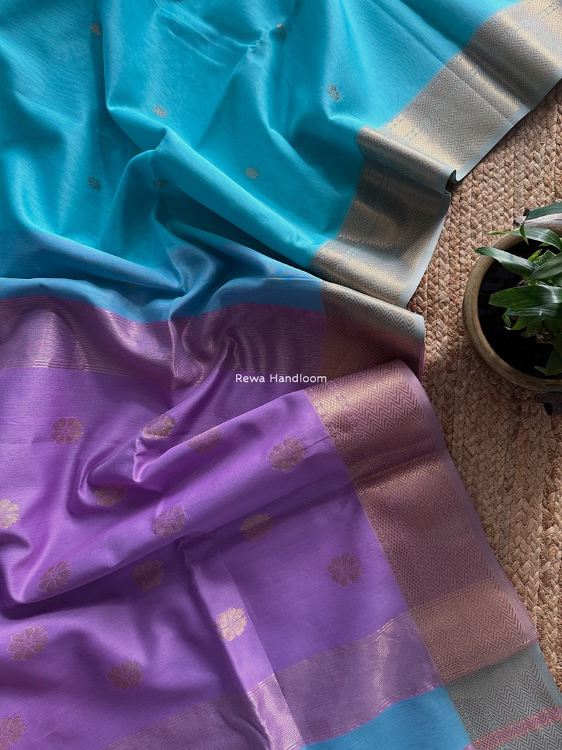 Maheshwari Sky Blue Lotus Butta Saree LBS059