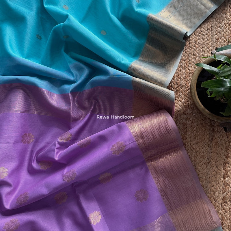 Maheshwari Sky Blue Lotus Butta Saree LBS059