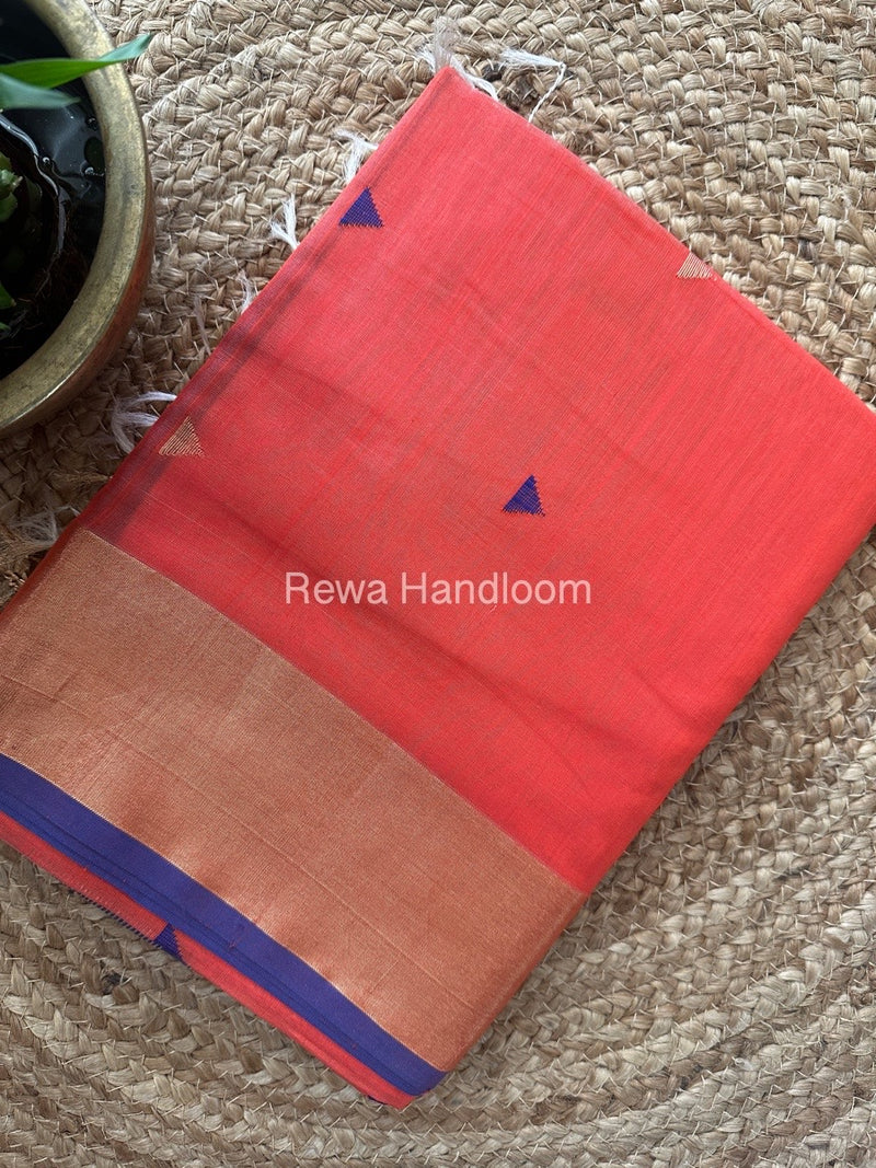 Orange Zari Butti Maheshwari Saree SB0123