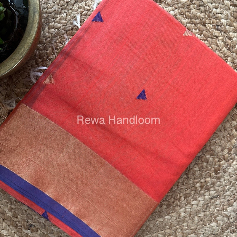 Orange Zari Butti Maheshwari Saree SB0123