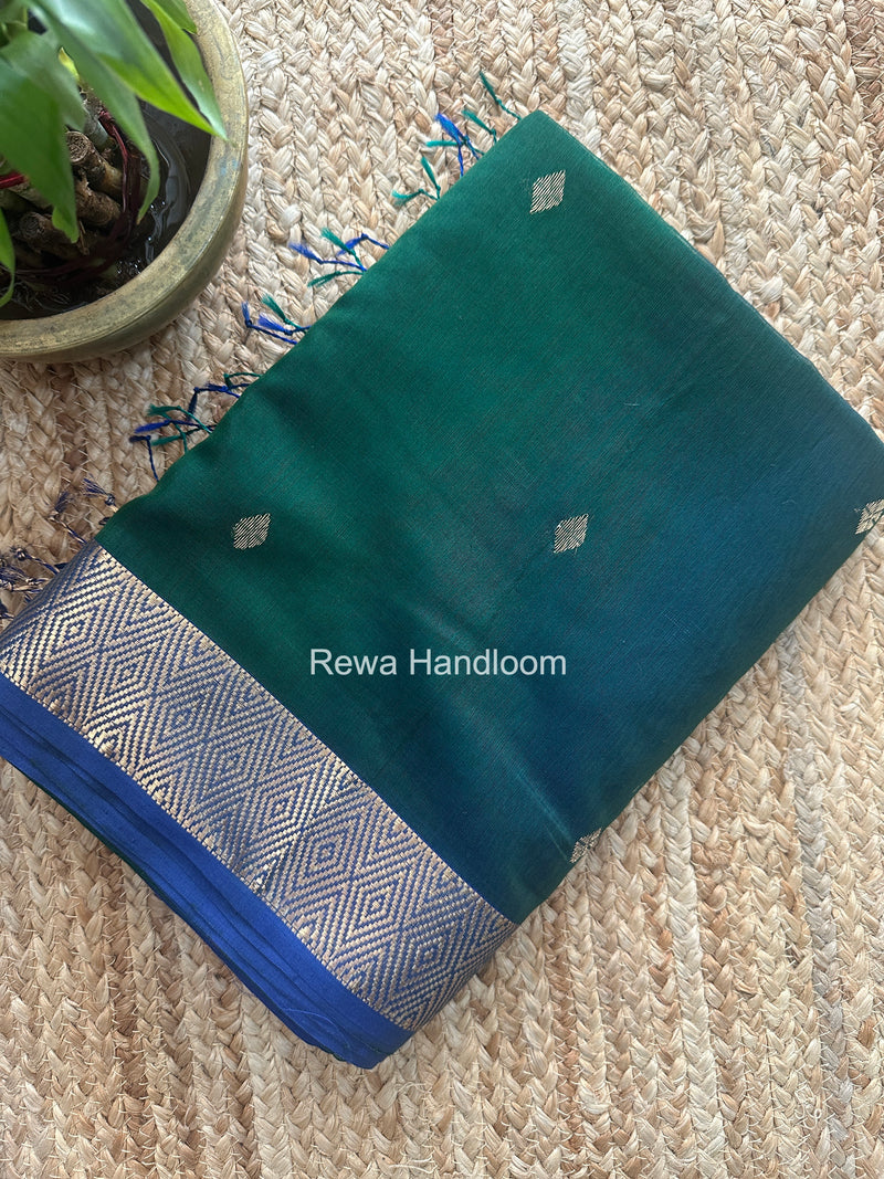 Maheshwari Bottle Green Diamond Shaded Butti Saree DBSS019