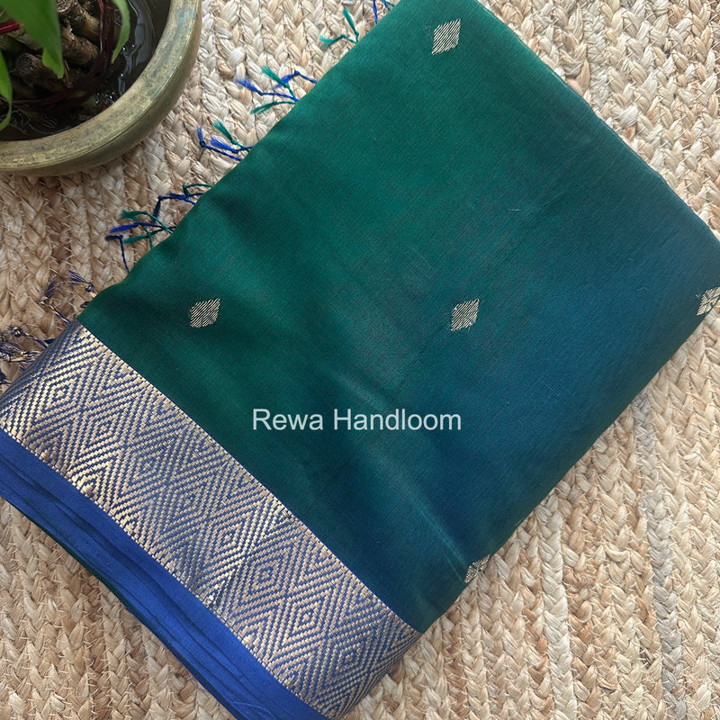 Maheshwari Bottle Green Diamond Shaded Butti Saree DBSS019