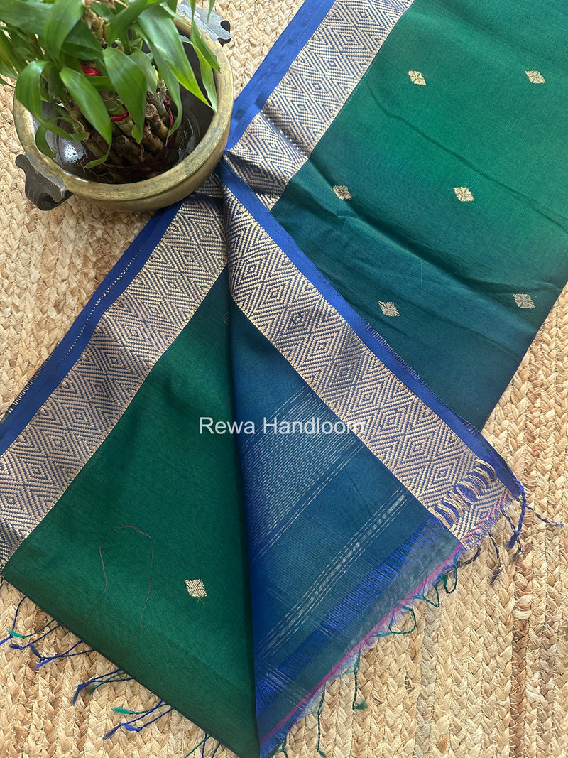 Maheshwari Bottle Green Diamond Shaded Butti Saree DBSS019