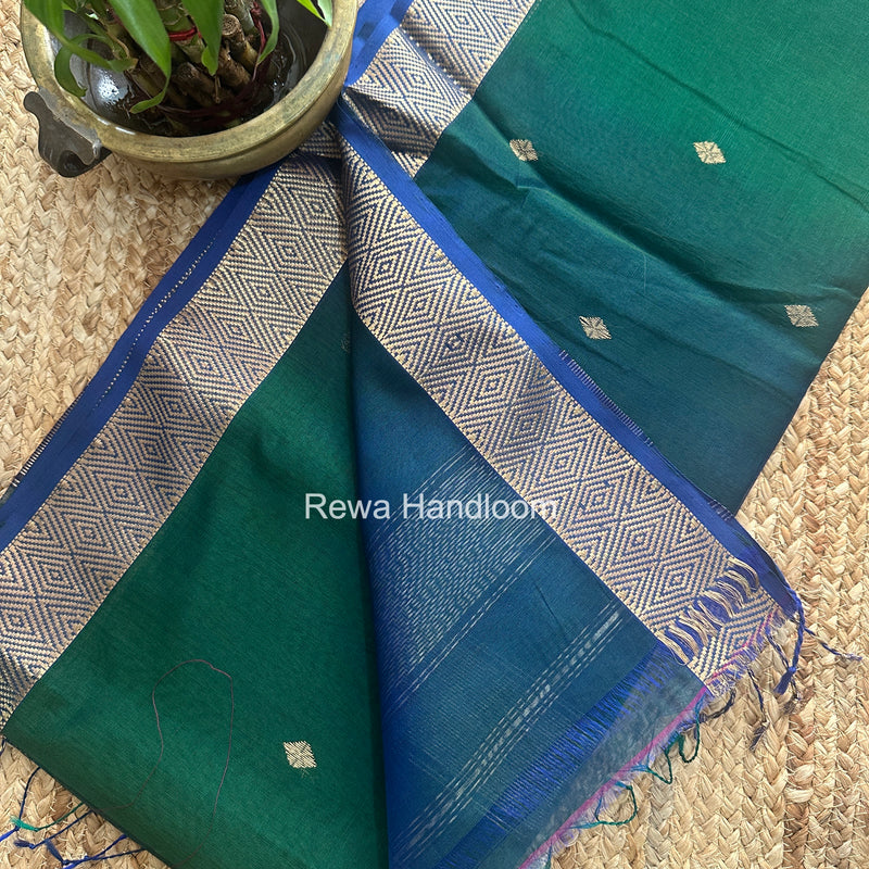 Maheshwari Bottle Green Diamond Shaded Butti Saree DBSS019