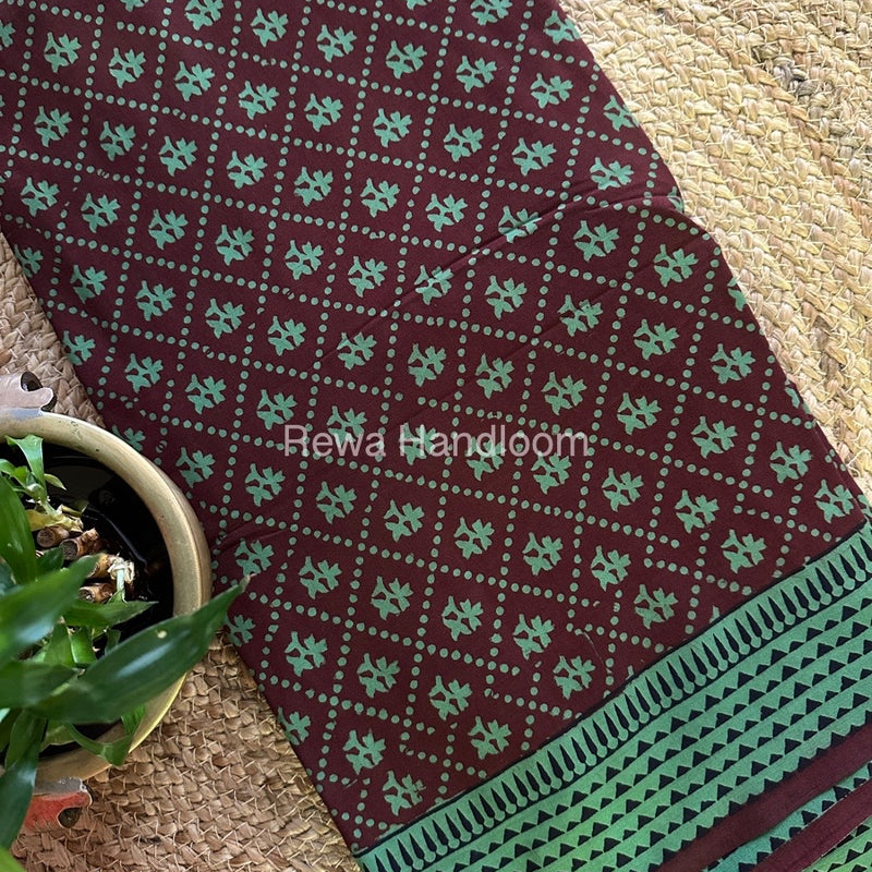 Maroon Bagh Print Cotton Saree NCBP34 