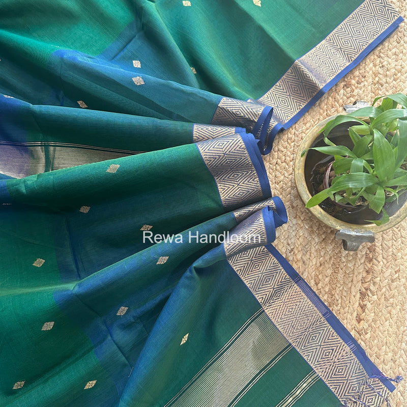 Maheshwari Bottle Green Diamond Shaded Butti Saree DBSS019