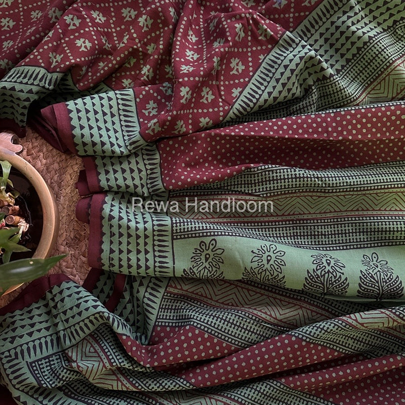 Maroon Bagh Print Cotton Saree NCBP34 