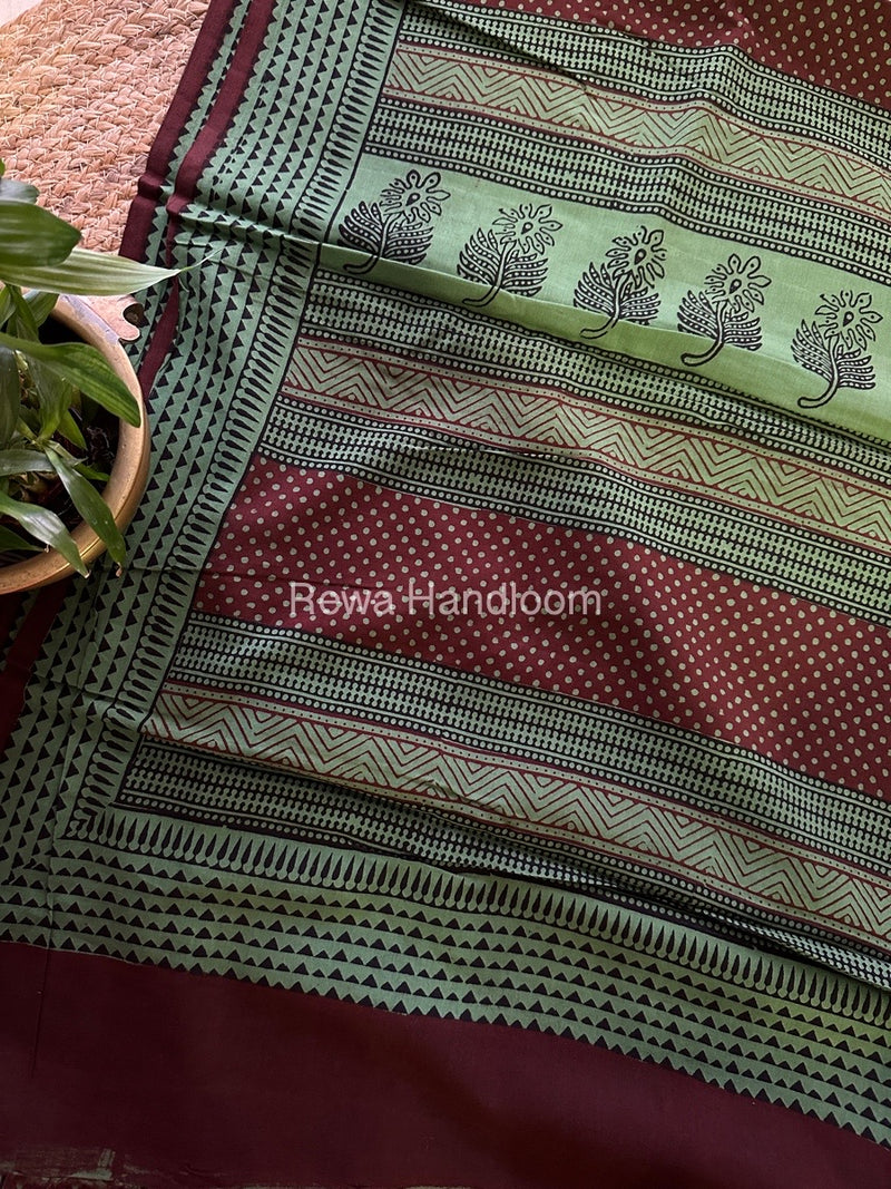 Maroon Bagh Print Cotton Saree NCBP34 
