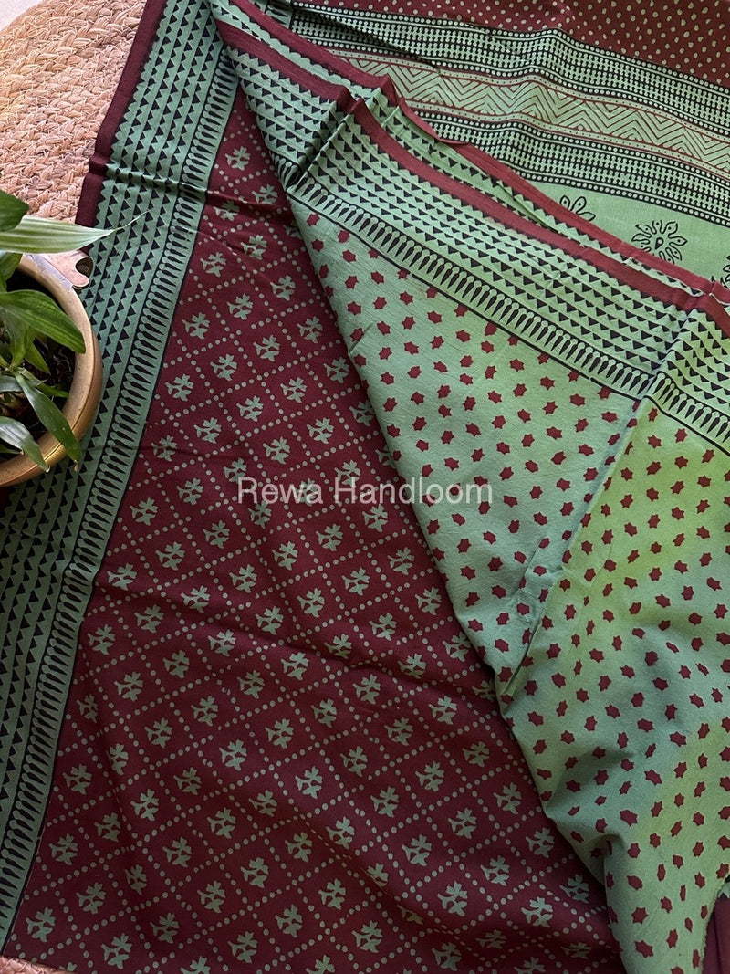 Maroon Bagh Print Cotton Saree NCBP34 