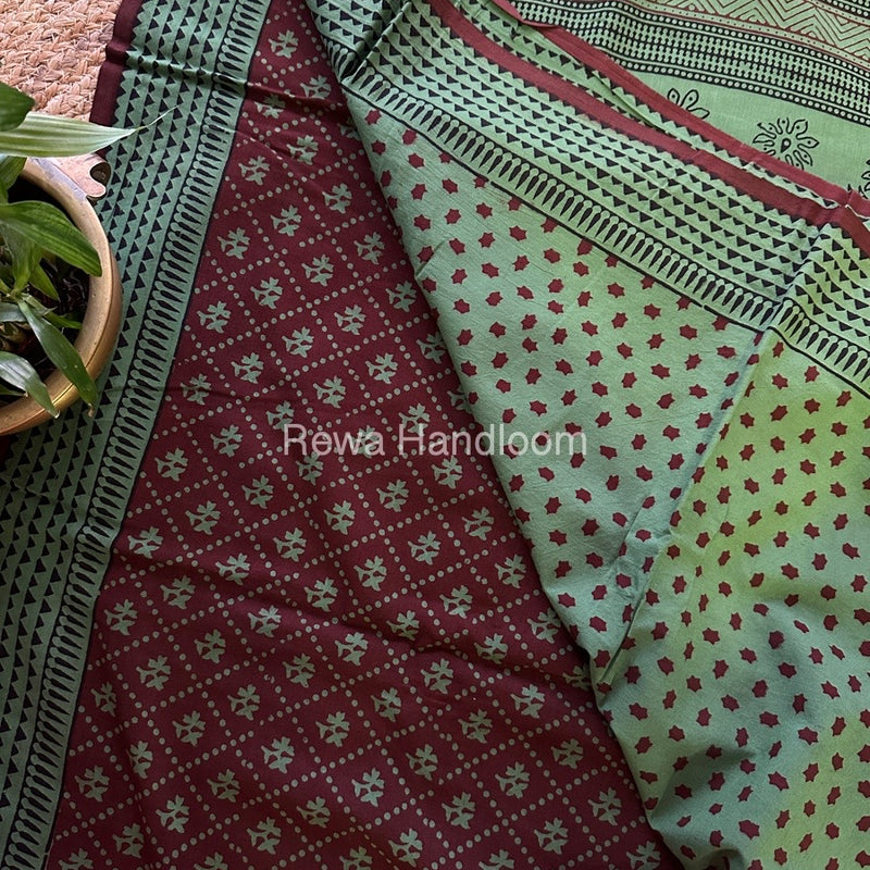 Maroon Bagh Print Cotton Saree NCBP34 