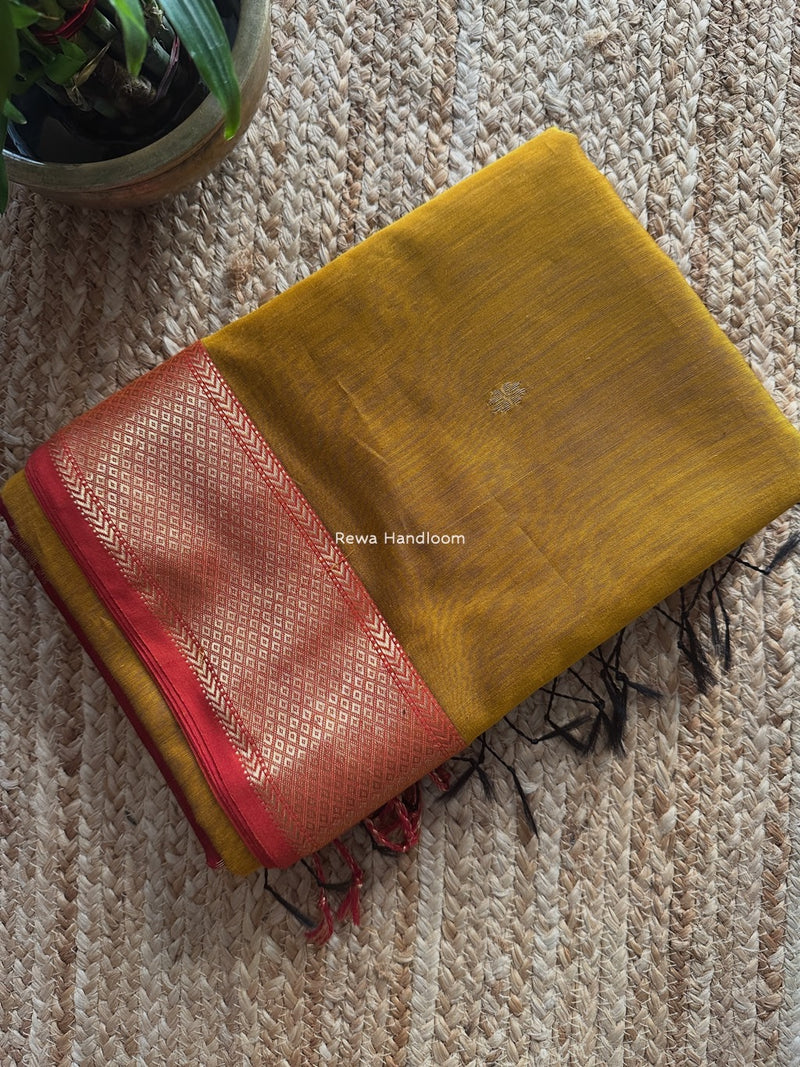 Maheshwari Mustard Yellow Lotus Butta Saree LBS062