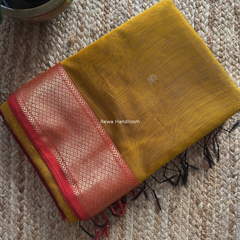 Maheshwari Mustard Yellow Lotus Butta Saree LBS062