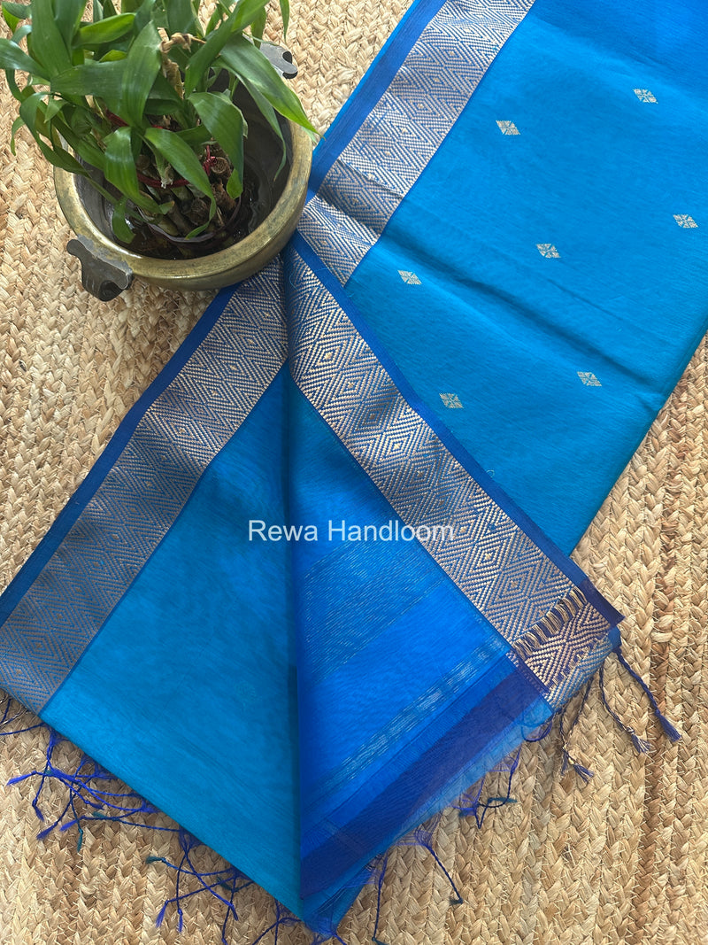 Maheshwari Dark Sky Blue Diamond Shaded Butti Saree DBSS018