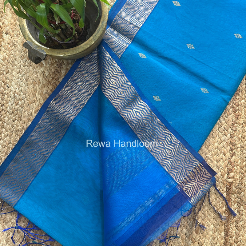 Maheshwari Dark Sky Blue Diamond Shaded Butti Saree DBSS018