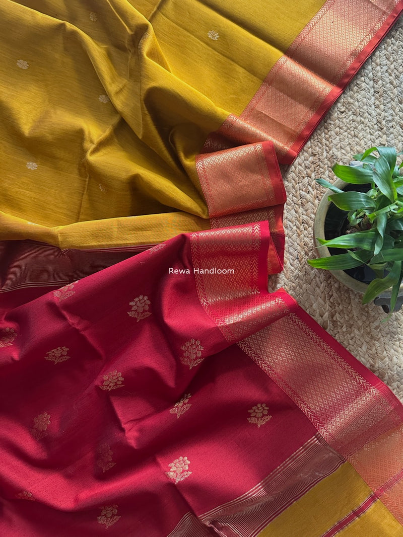 Maheshwari Mustard Yellow Lotus Butta Saree LBS062