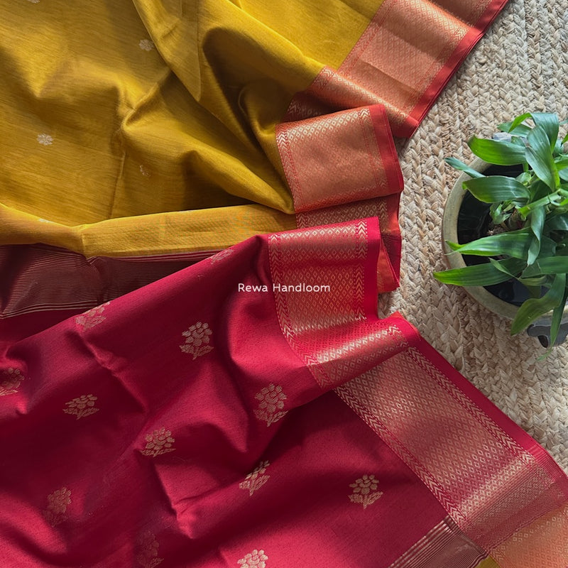 Maheshwari Mustard Yellow Lotus Butta Saree LBS062